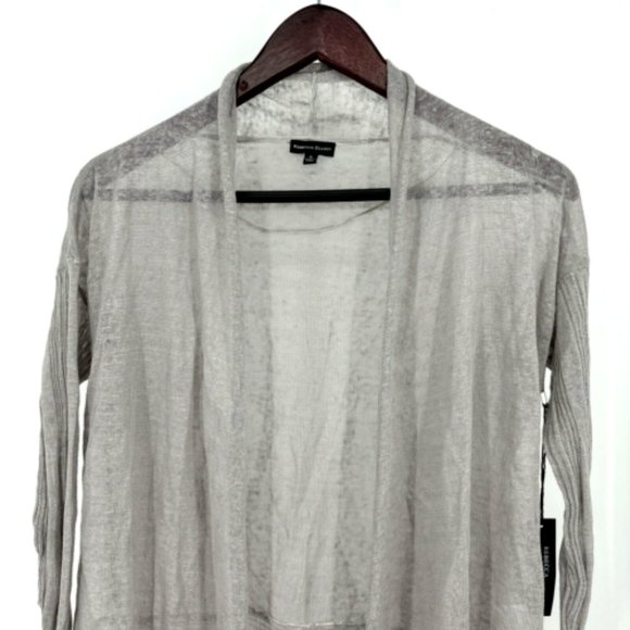 Rebecca Elliot Cardigan Open Front Gray Lightweight Linen Blend Small NWT $110 - Picture 2 of 8
